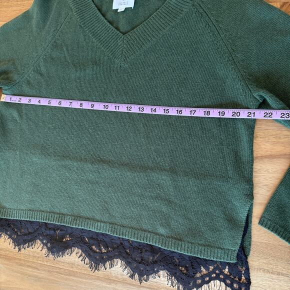 Robert Rodriguez V Neck Pullover Sweater Medium Green Black Lace Trim Wool Blend - Picture 14 of 16